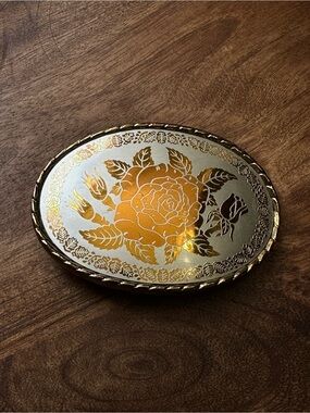 Vintage “W USA” Floral Western Belt Buckle Gold & Silver